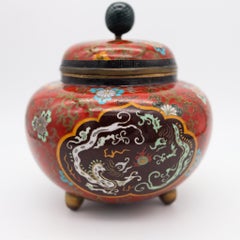 JAPAN IMPERIAL 1900 Meiji Period Tripode Koro Censer In Cloisonné Enamel With