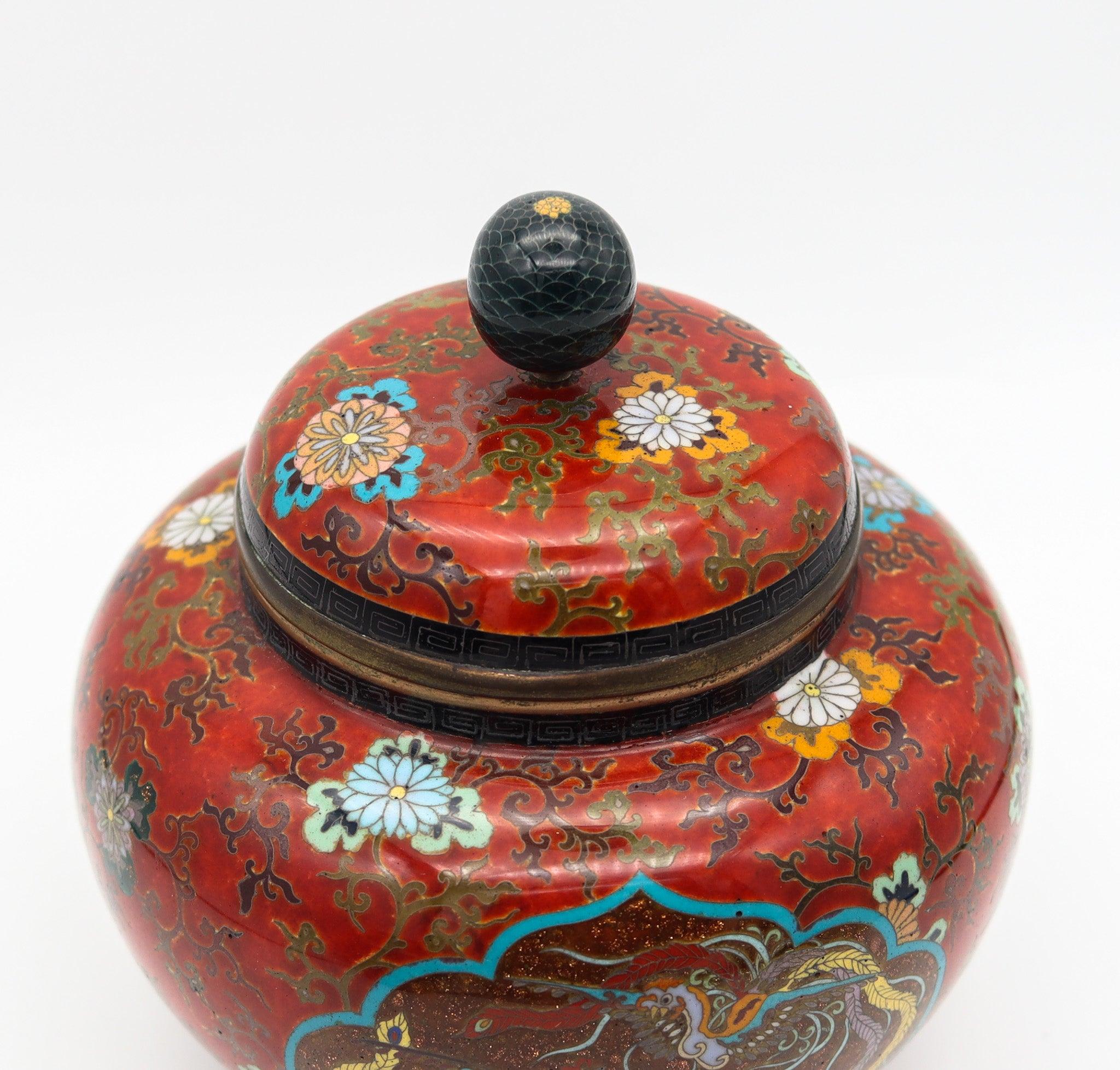 Inizio XX secolo GIAPPONE IMPERIALE 1900 Periodo Meiji Tripode Koro Censer in Smalto Cloisonné Con in vendita