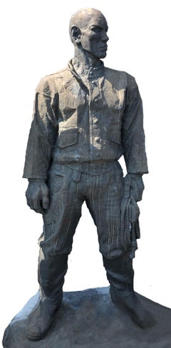 Japan Important 1939 Bronze Life-Size "Man and a Cape" Masterpiece, Koga Tadao