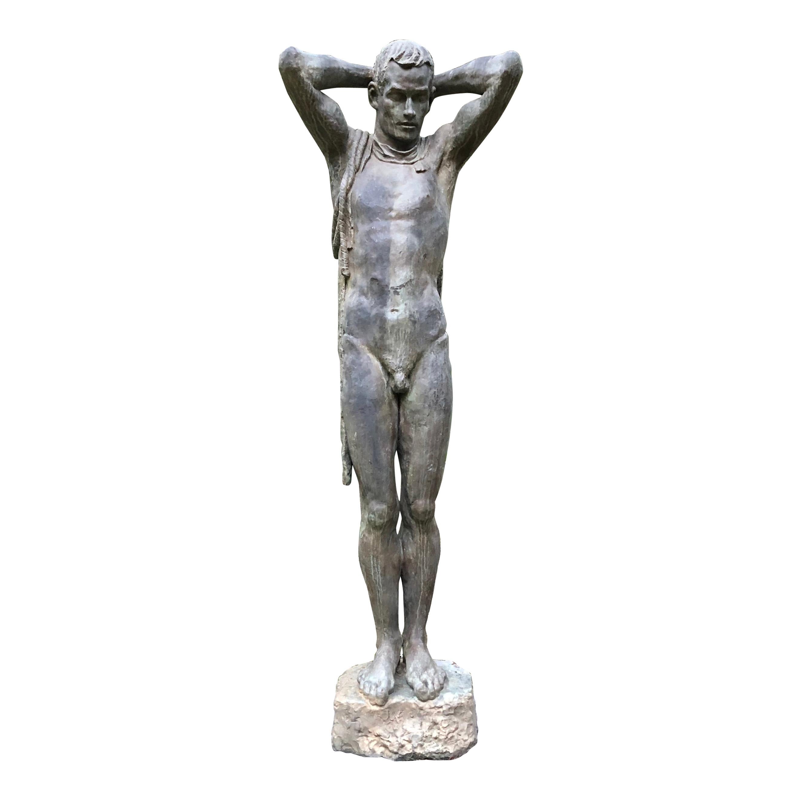Japan 1950s Museum Bronze Over Life-Size "Male Reborn”  Koga Tadao, 84" For Sale