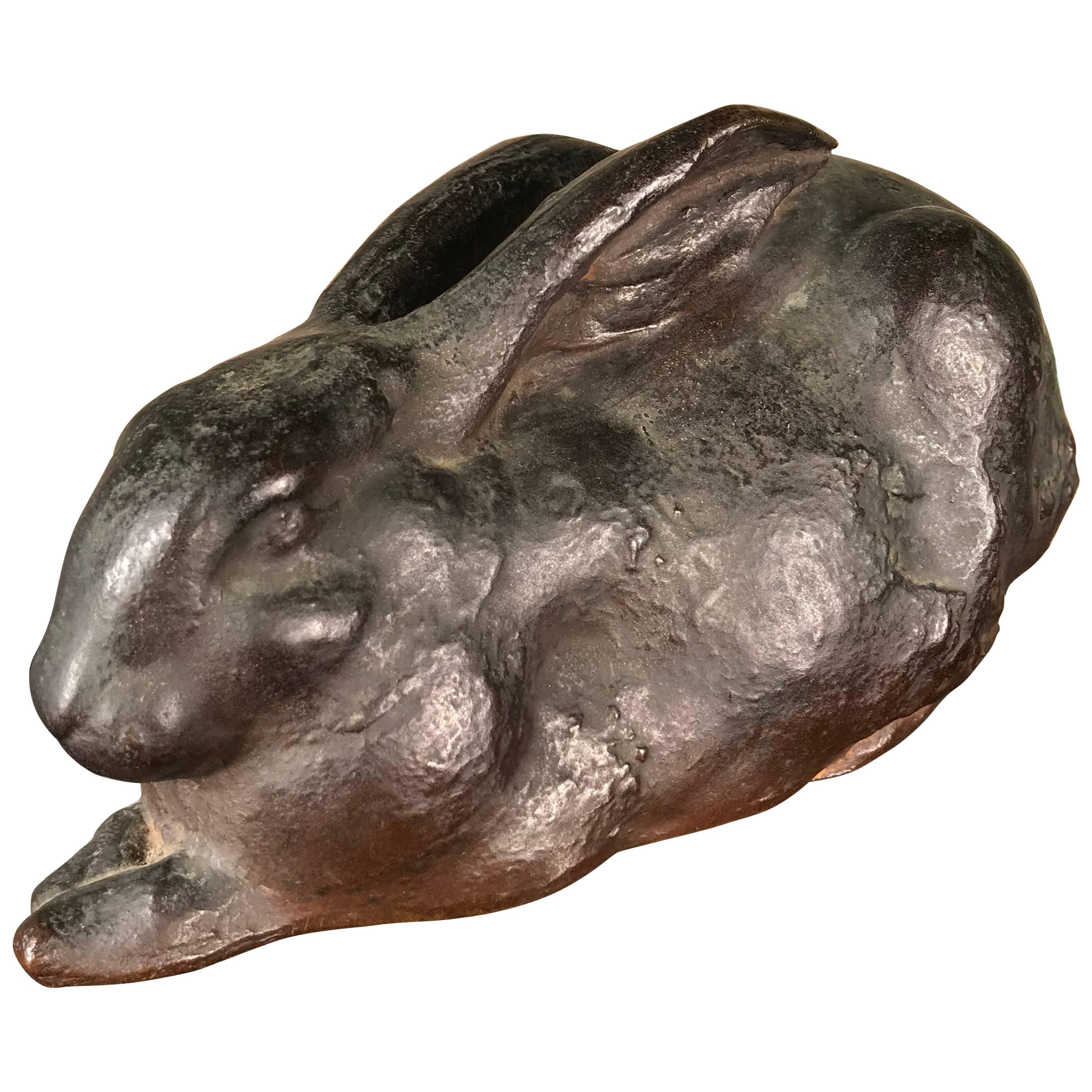 Japan Important Antique Bronze Crouching Rabbit Usagi Signed Meiji, 19th Century