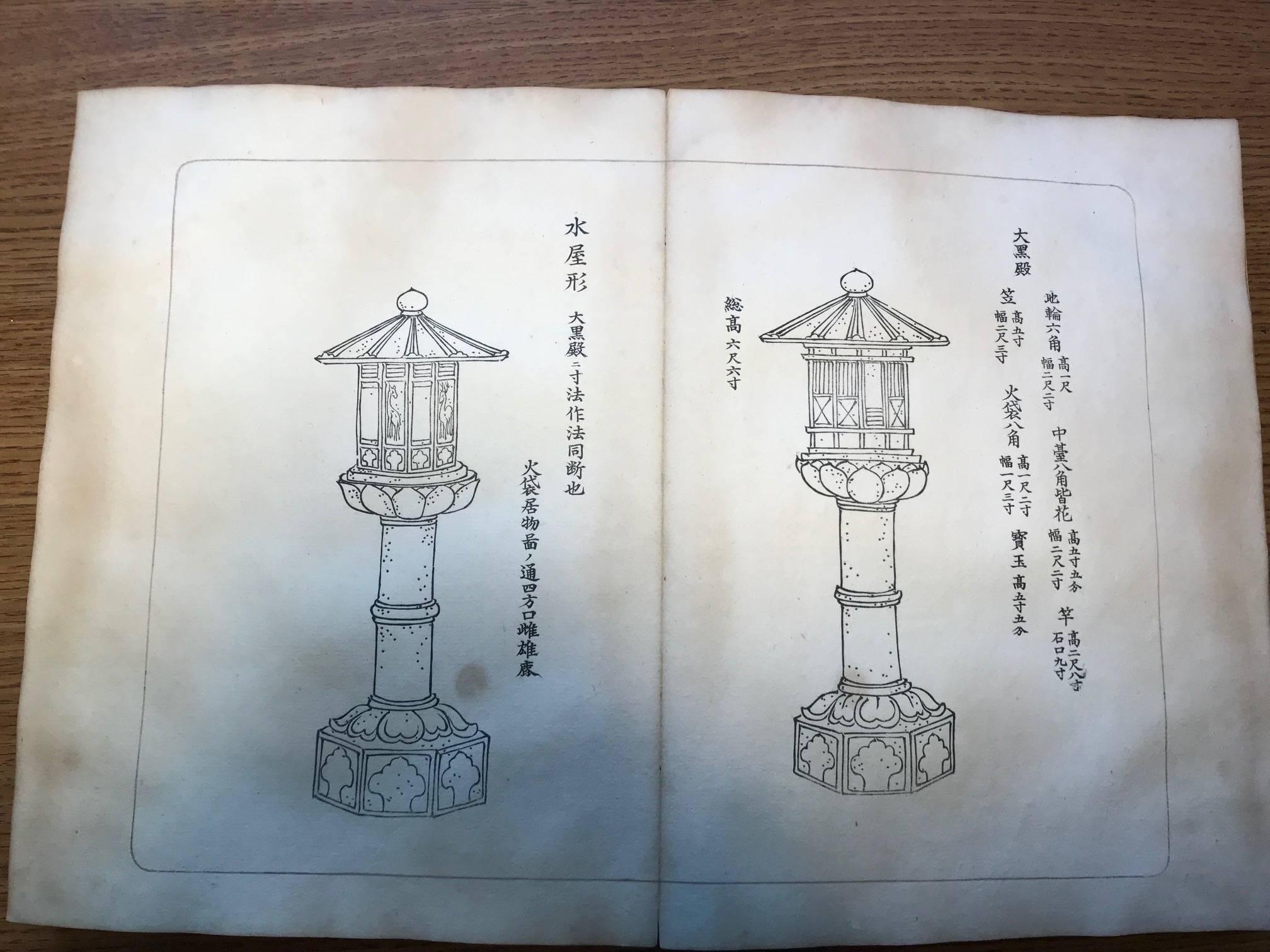 Hand-Crafted Japan Important Antique Tea Garden Lanterns Woodblock Guide Book, 100 Toro