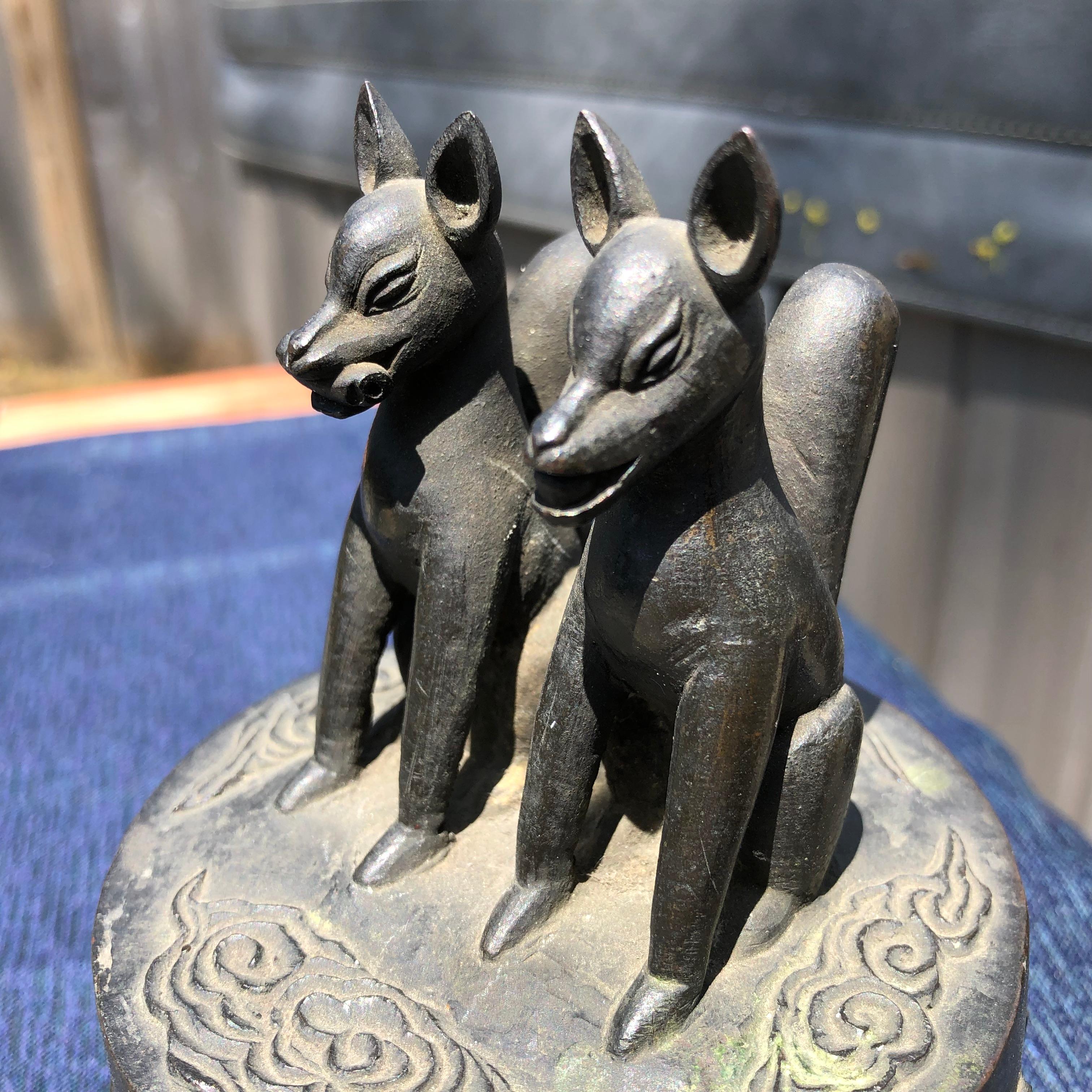 Japanese Japan Important Cast Bronze Kitsune 