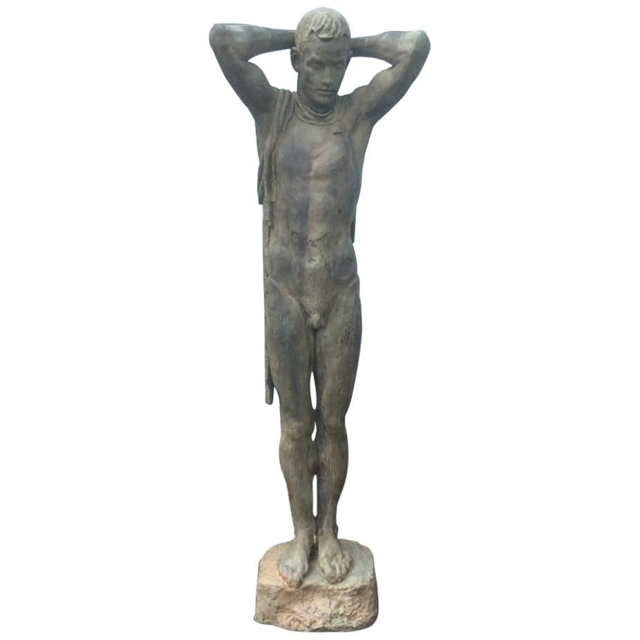 Japan Important 1950s Cast Bronze Life Size "Male Nude” Sculptor Koga Tadao