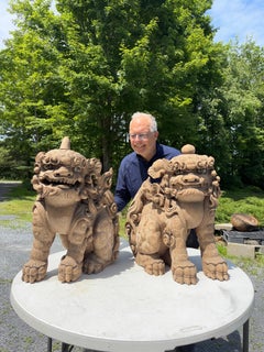 Japan Important Large Pair Early Shinto Temple Lions Hand-Carved, 18th Century