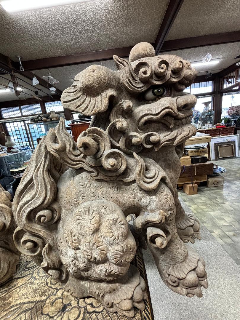 Japan Important Large Pair Early Shinto Temple Lions Hand-Carved, 18th Century For Sale 3