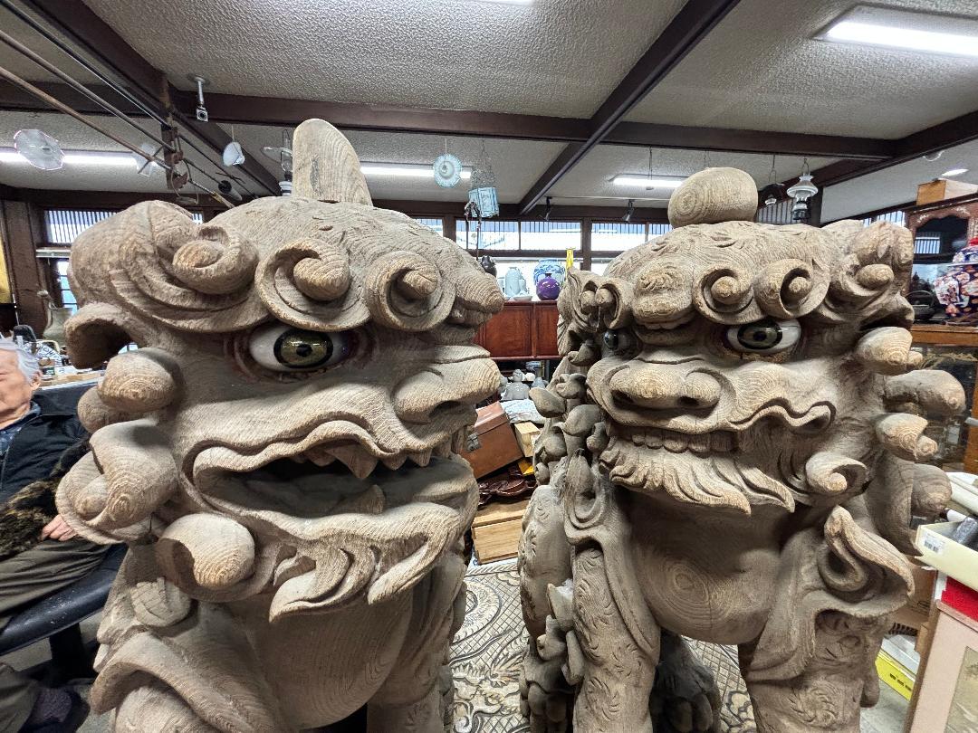 Japan Important Large Pair Early Shinto Temple Lions Hand-Carved, 18th Century In Good Condition For Sale In South Burlington, VT