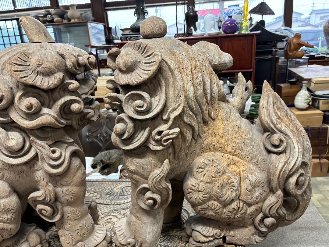 Japan Important Large Pair Early Shinto Temple Lions Hand-Carved, 18th Century For Sale 1