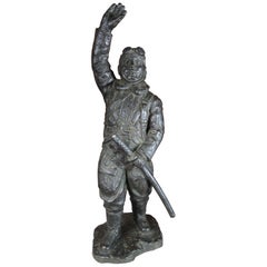 Japan Important WWII Bronze Samurai "Komikaze" Pilot, Signed