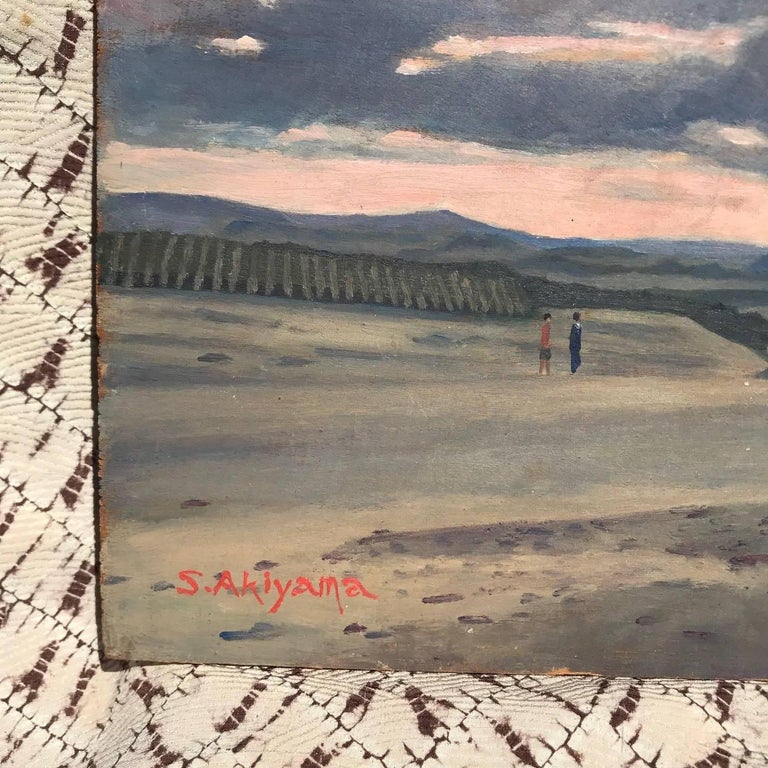 Showa Japan Inviting  Along Shore Sunset Oil Painting, S. Akiyama