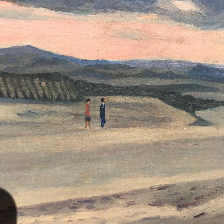 Japanese Japan Inviting  Along Shore Sunset Oil Painting, S. Akiyama