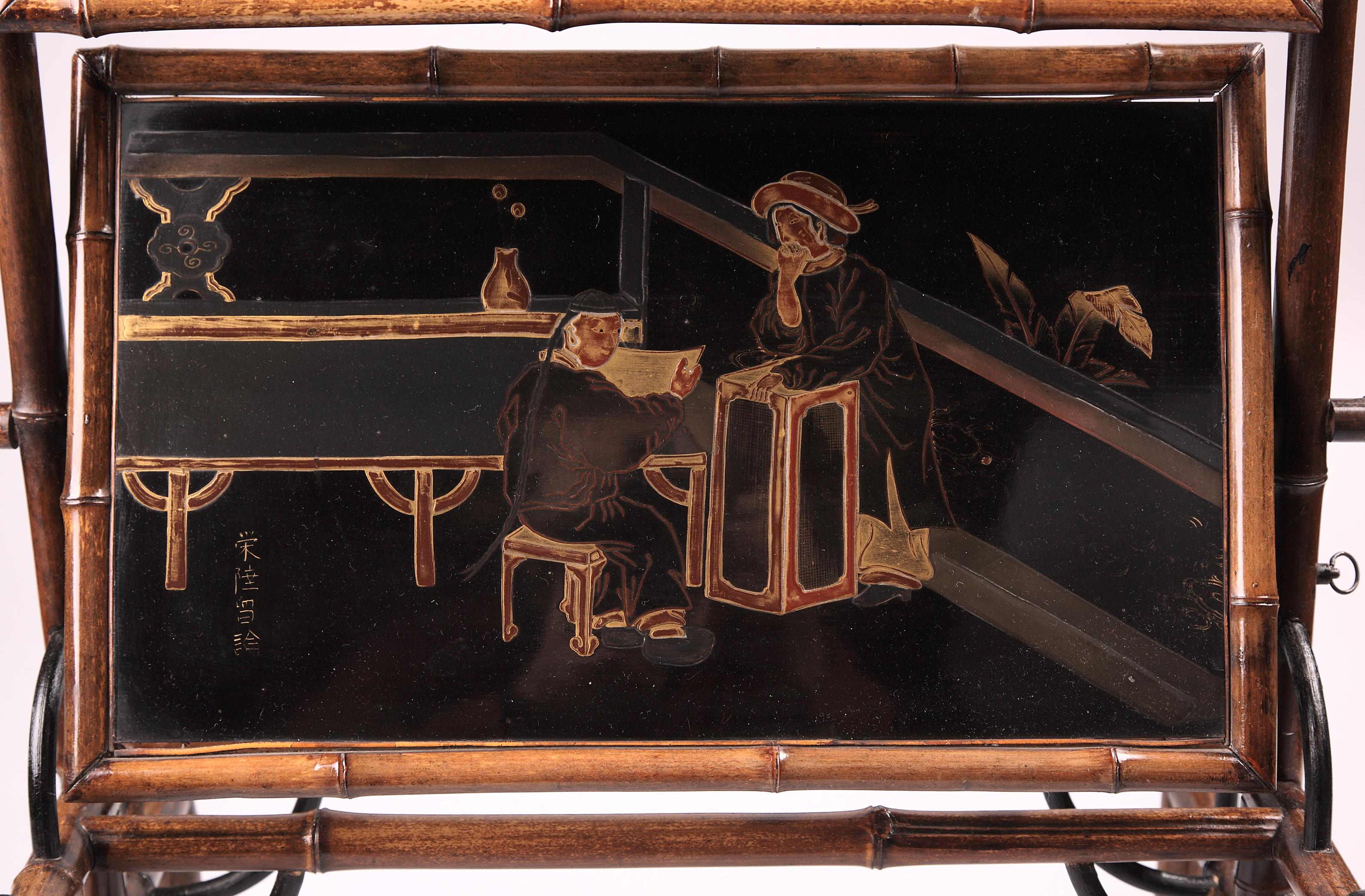 Varnished Japan Lacquer Servant Table Attributed to A. Perret & E. Vibert, France, c. 1880