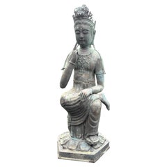 Japan Large  Antique Bronze Seated Kanon Beautiful Face