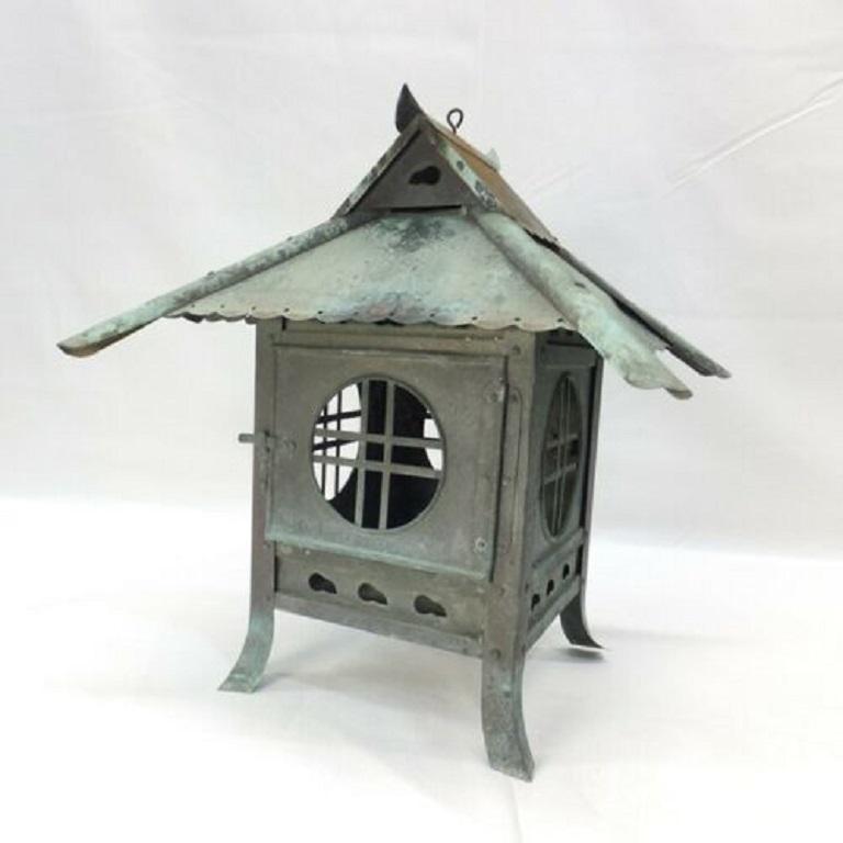 For your home, deck or favorite garden space - hang or place on its tripod feet

Japan, a Fine large antique old world handcrafted cast bronze lantern in an ancient Minka Tea House style and with exquisite details , and cast during the middle