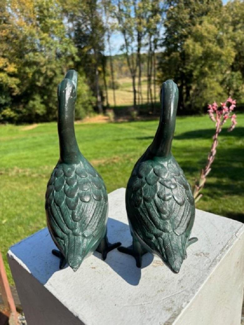 Japan Antique Cast Pair Garden Ducks, Beautiful Details For Sale 3