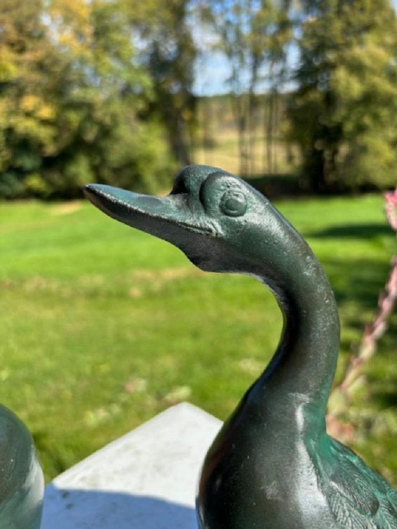 Japan Antique Cast Pair Garden Ducks, Beautiful Details In Good Condition For Sale In South Burlington, VT