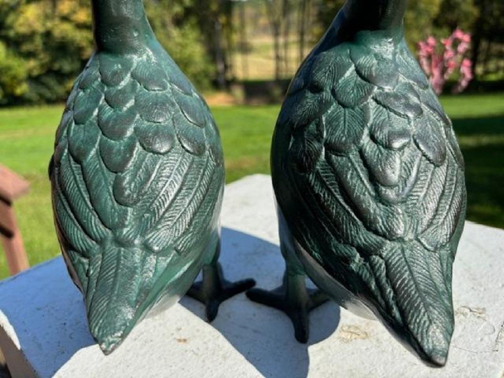 Japan Antique Cast Pair Garden Ducks, Beautiful Details For Sale 1