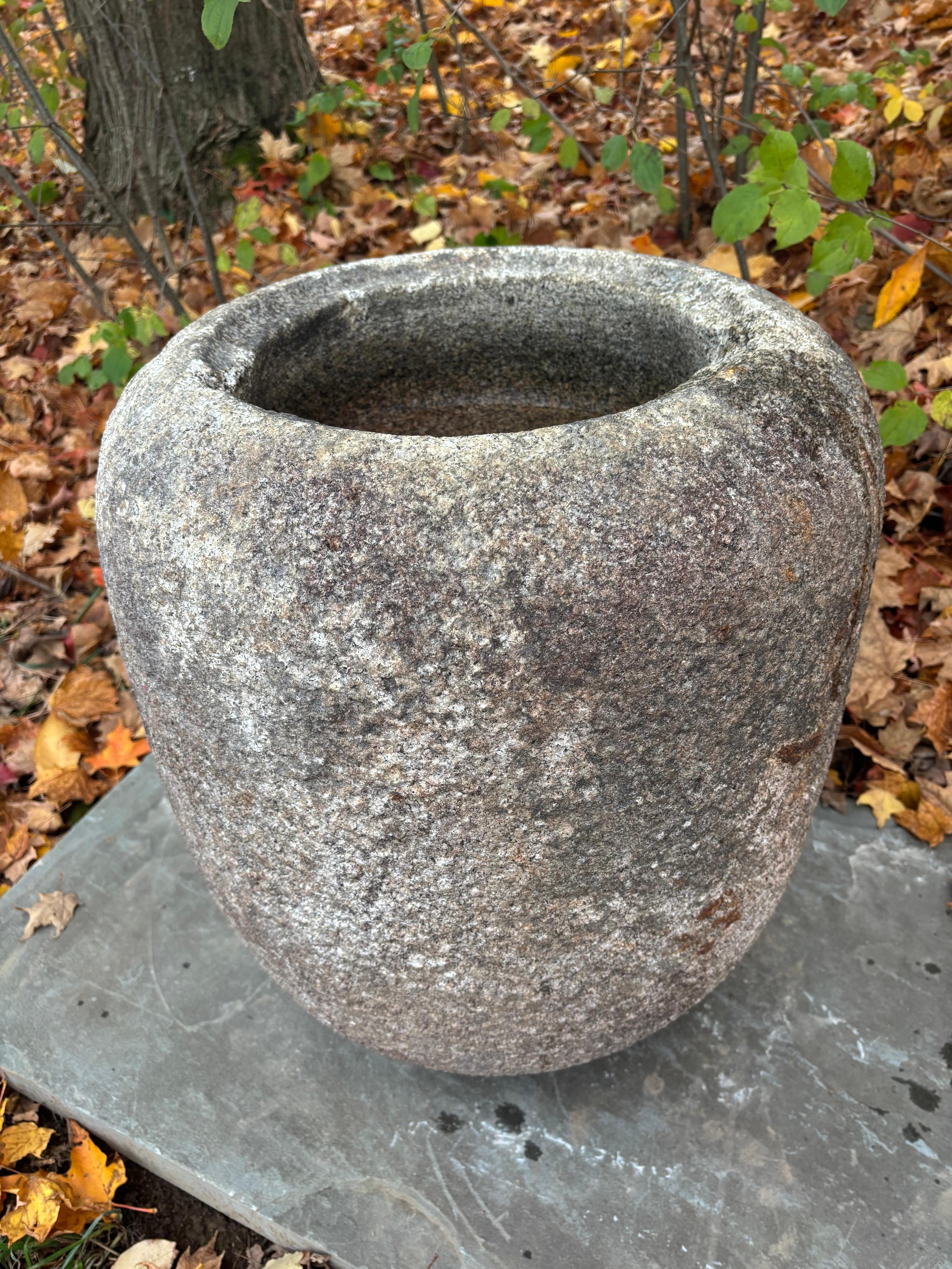 Meiji Japanese Large Antique Hand-Carved Tsukubai Water Basin Natsume, 19thc For Sale