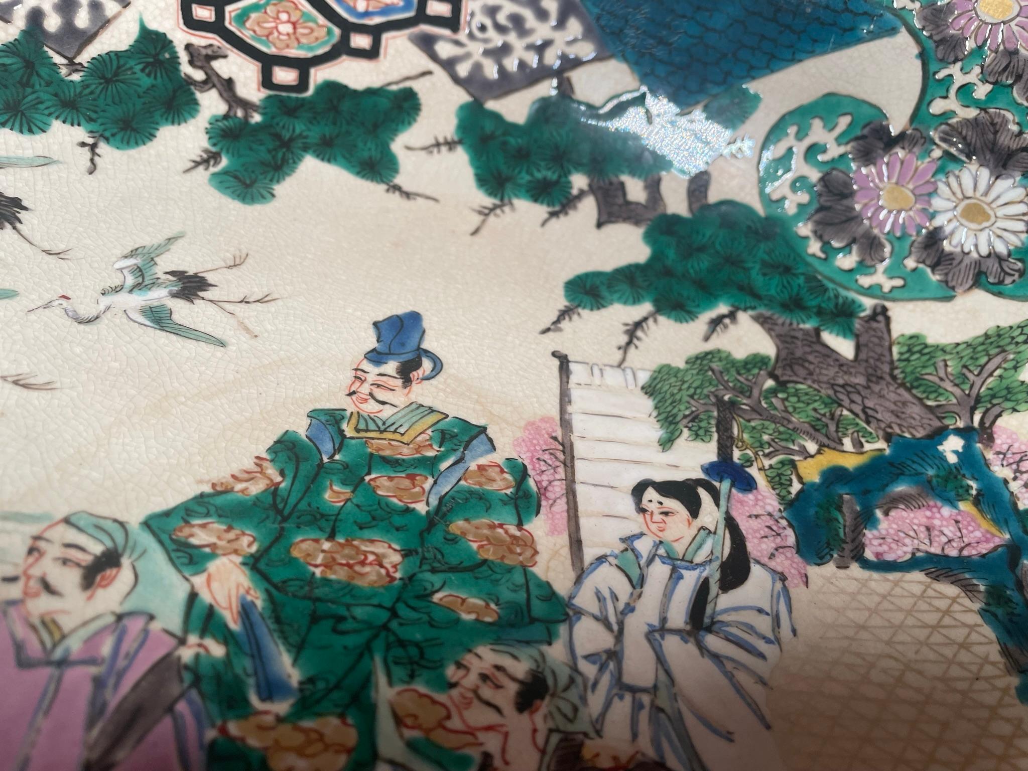 Große antike handbemalte Kutani-Gartenschale aus Japan, 12 Zoll, Brillantfarben 1