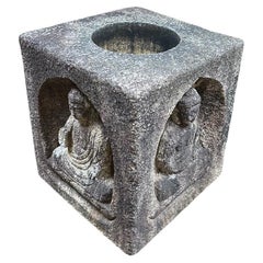 Japan Large Antique Stone Four Buddhas Water Purification Basin Chozu’bachi