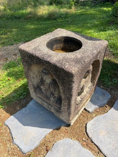 Japan Large Antique Stone Four Buddhas Water Purification Basin Chozu’bachi