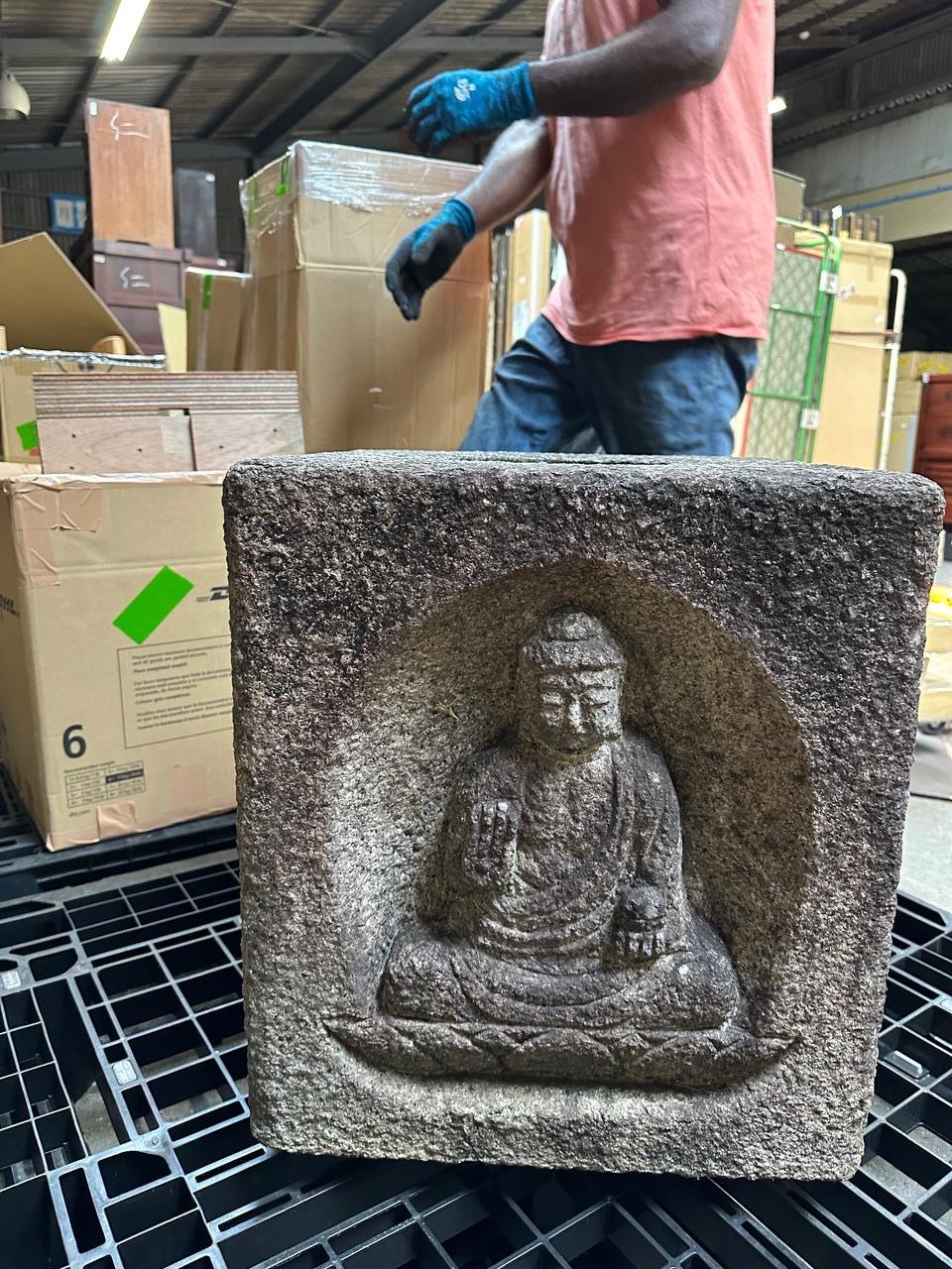 Japanese Japan Large Antique Stone Four Buddhas Water Purification Basin Chozu’bachi For Sale