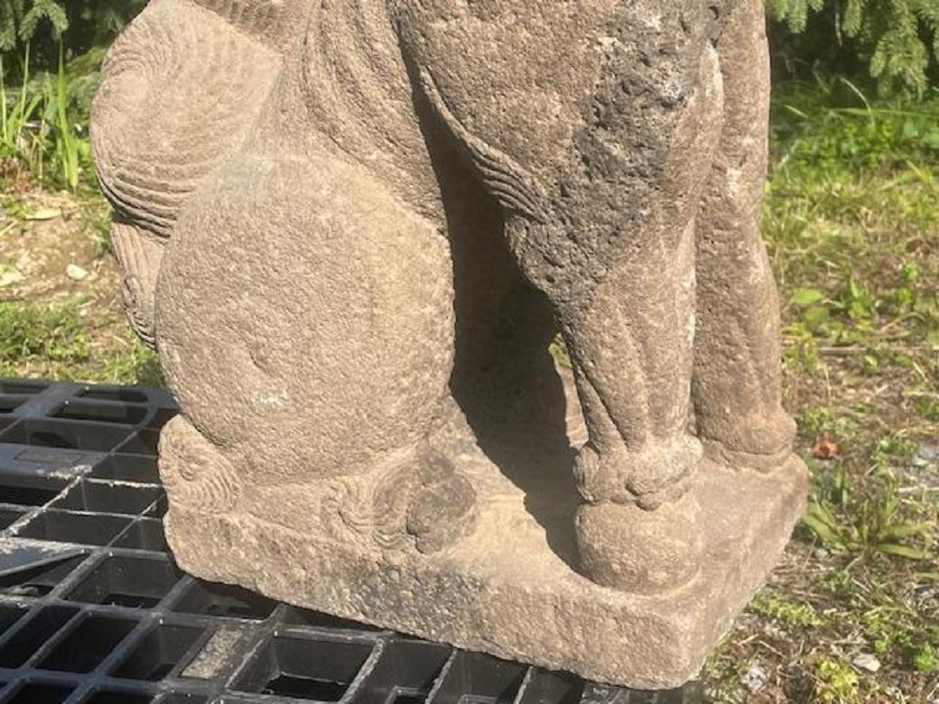 Japan Large Antique Stone Joyful Temple Lion, 19th Century  In Good Condition For Sale In South Burlington, VT