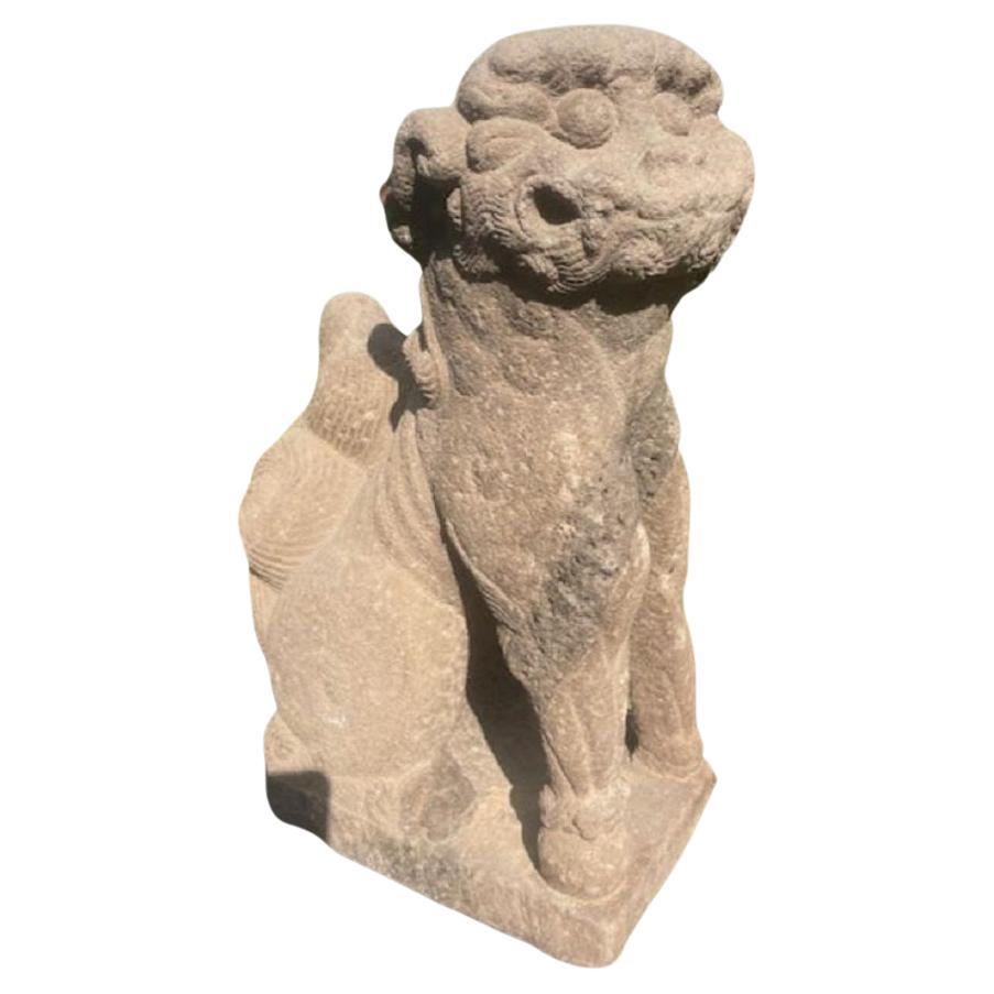 Japan Large Antique Stone Joyful Temple Lion, 19th Century 