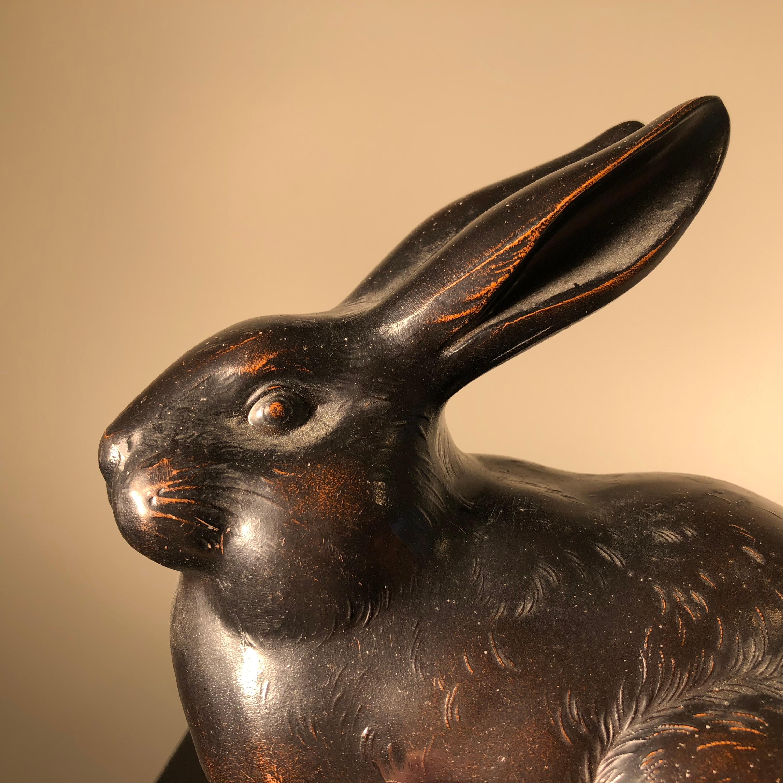 Showa Japan Large Bronze Rabbit Usagi with Big Ears, Fine Details