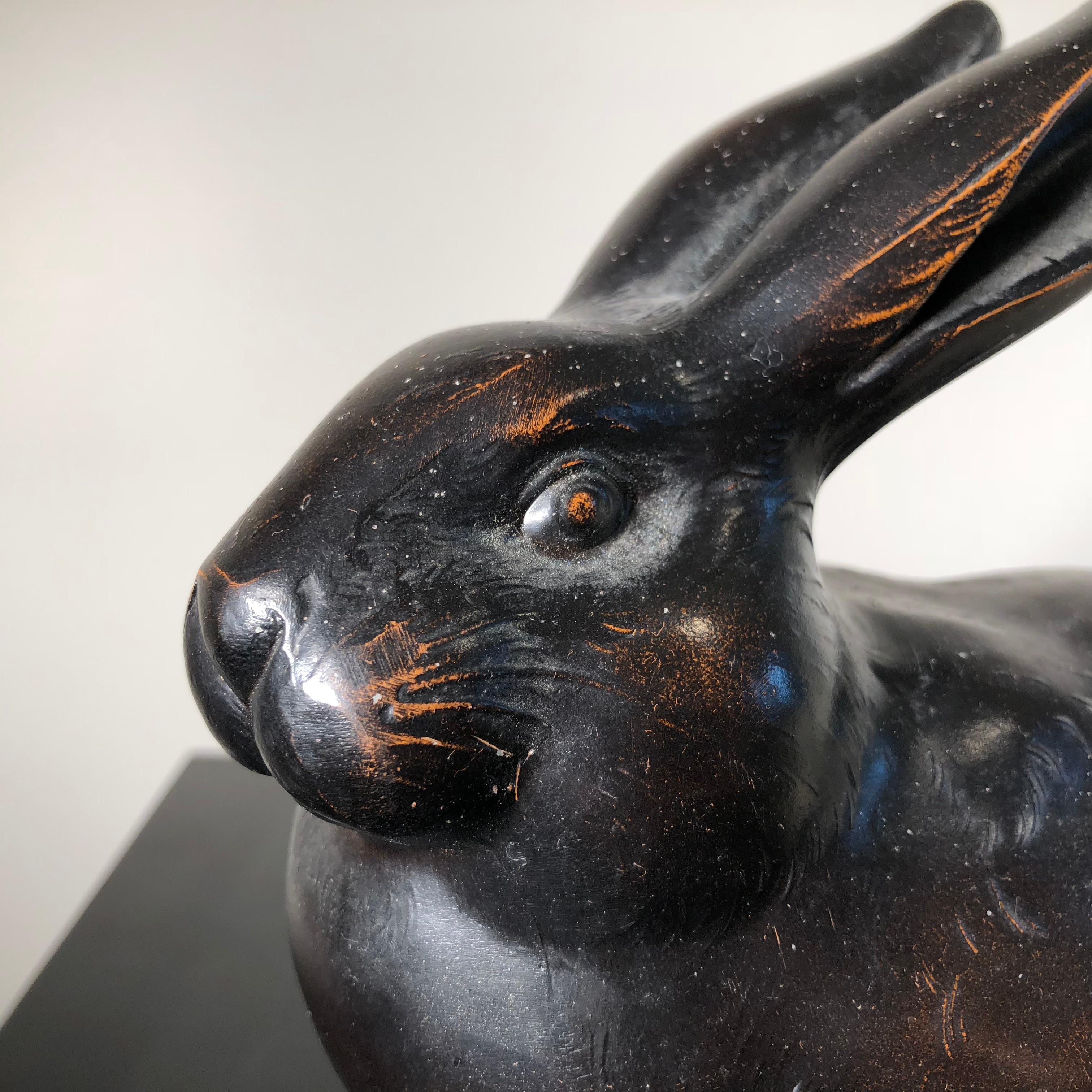 Japanese Japan Large Bronze Rabbit Usagi with Big Ears, Fine Details