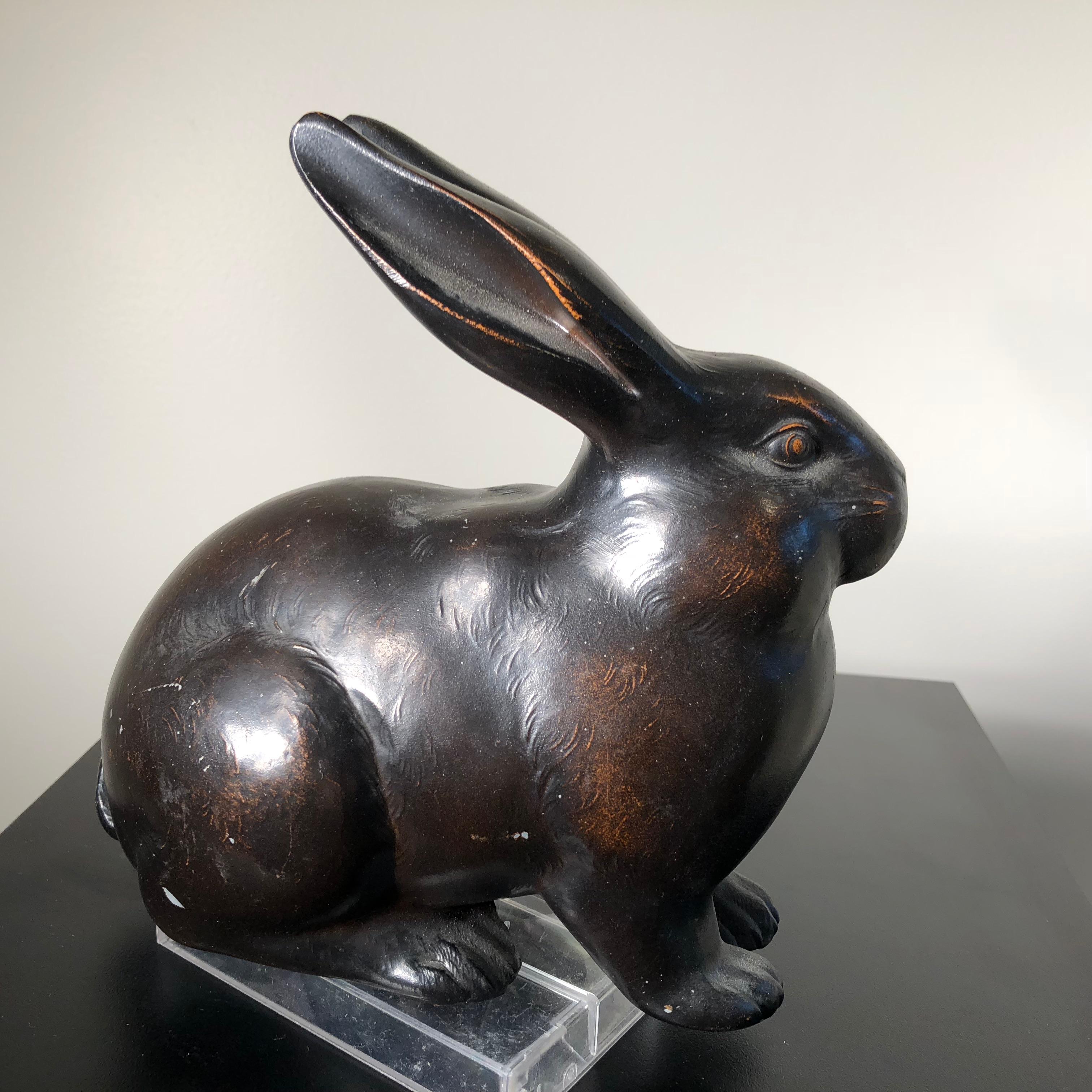 Cast Japan Large Bronze Rabbit Usagi with Big Ears, Fine Details