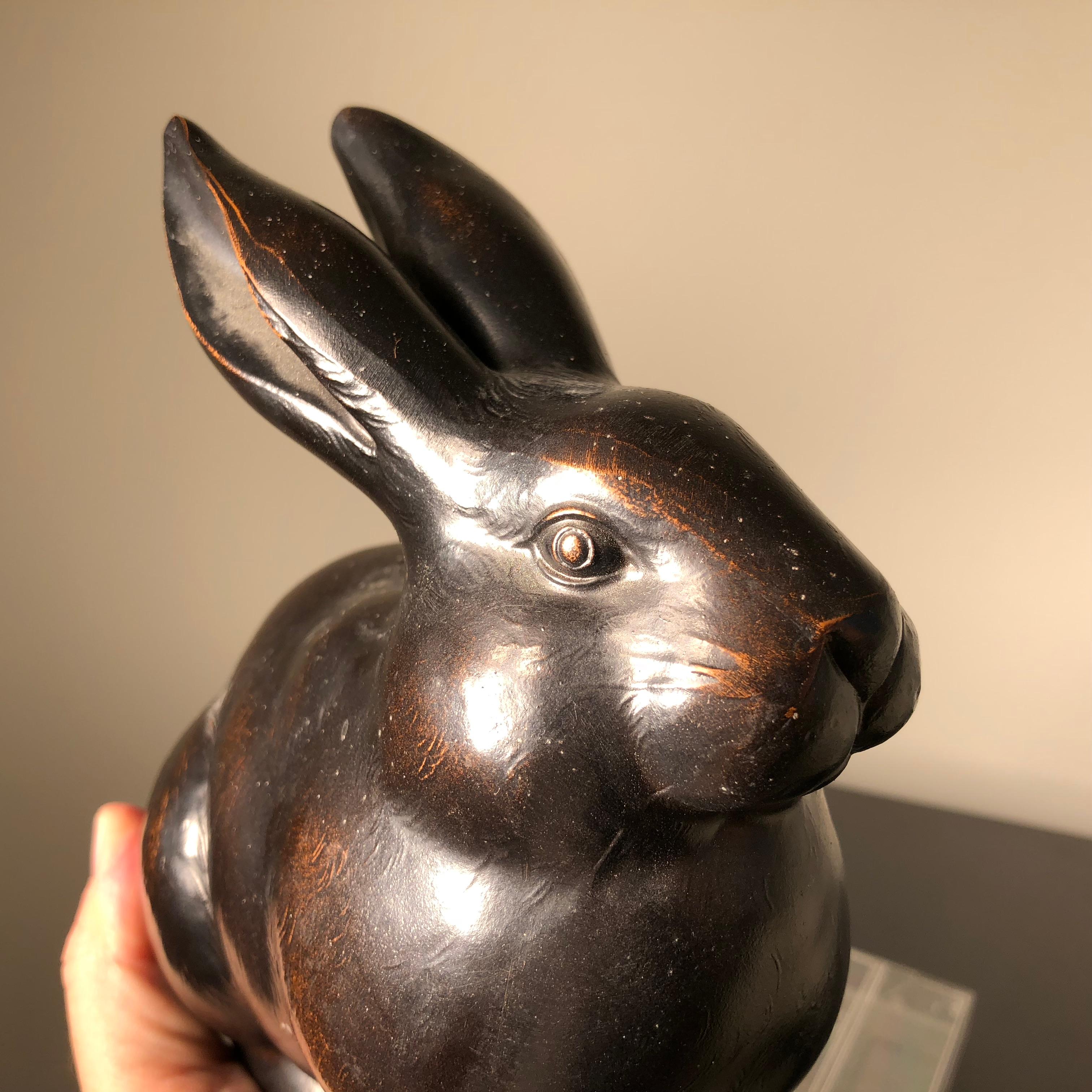 Japan Large Bronze Rabbit Usagi with Big Ears, Fine Details In Good Condition In South Burlington, VT