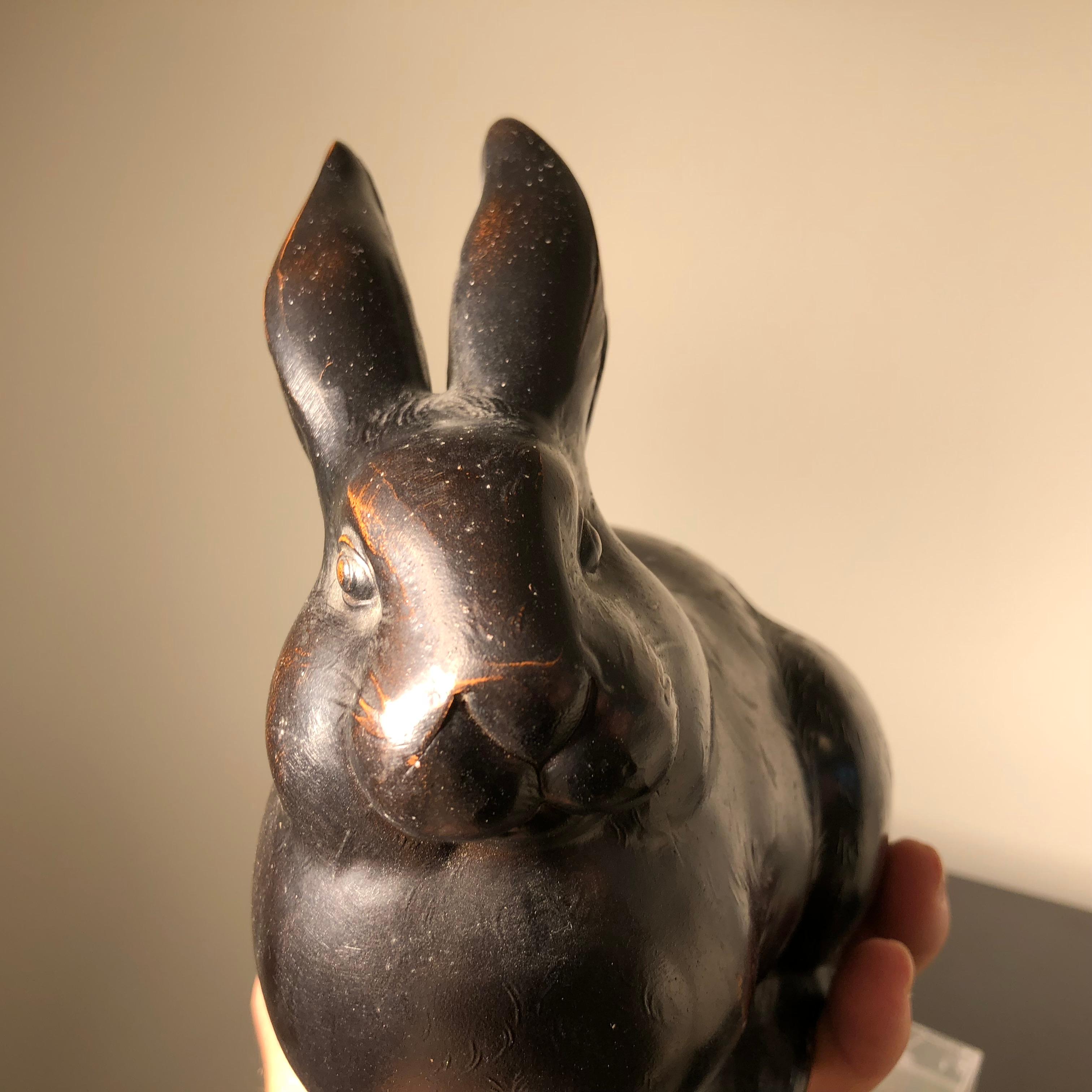 20th Century Japan Large Bronze Rabbit Usagi with Big Ears, Fine Details