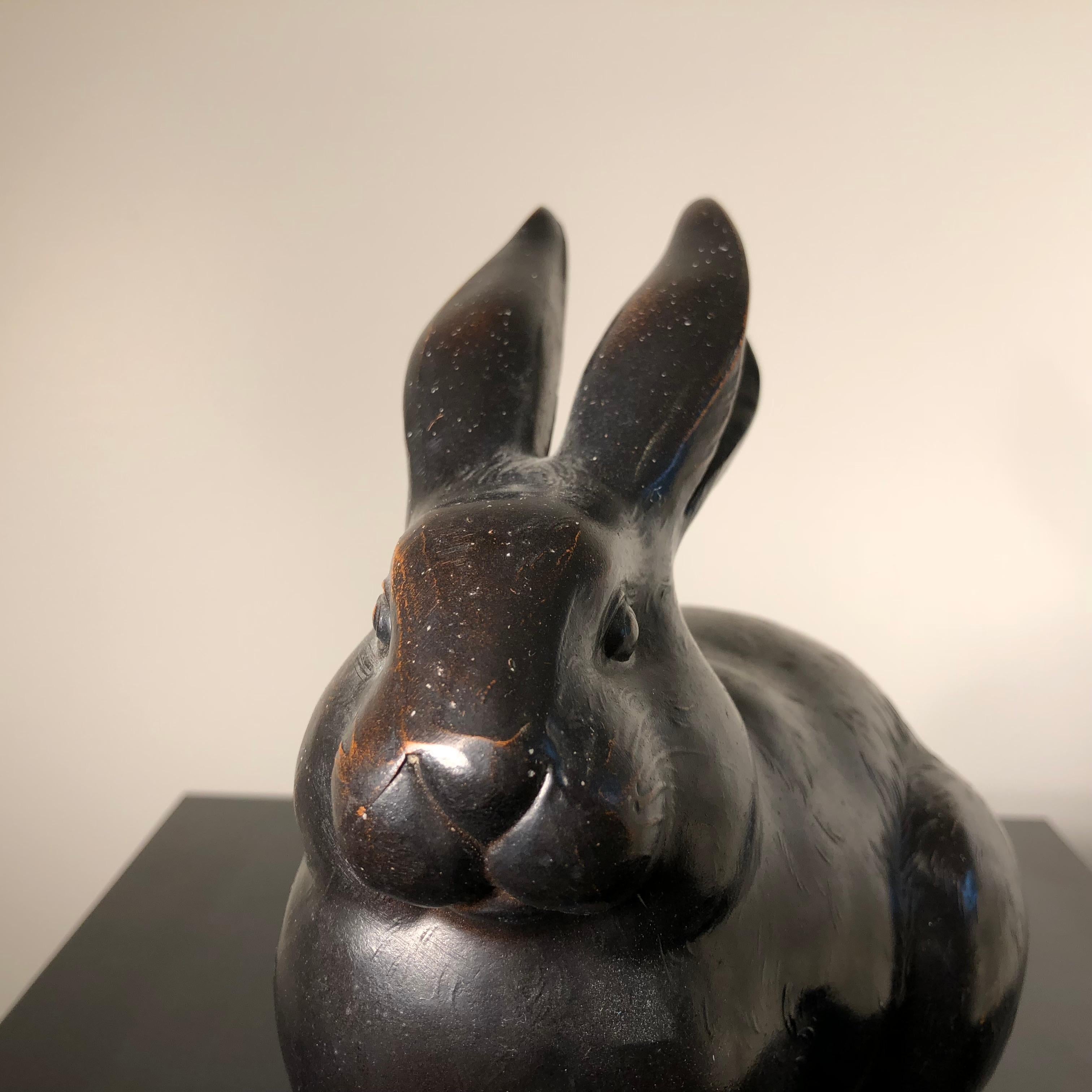 Japan Large Bronze Rabbit Usagi with Big Ears, Fine Details 1