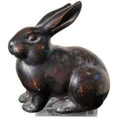 Japan Large Bronze Rabbit Usagi with Big Ears, Fine Details