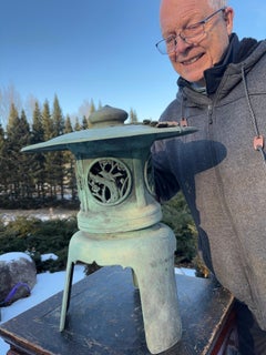 Japan Large Old Blue Bronze Lantern with Fine Details