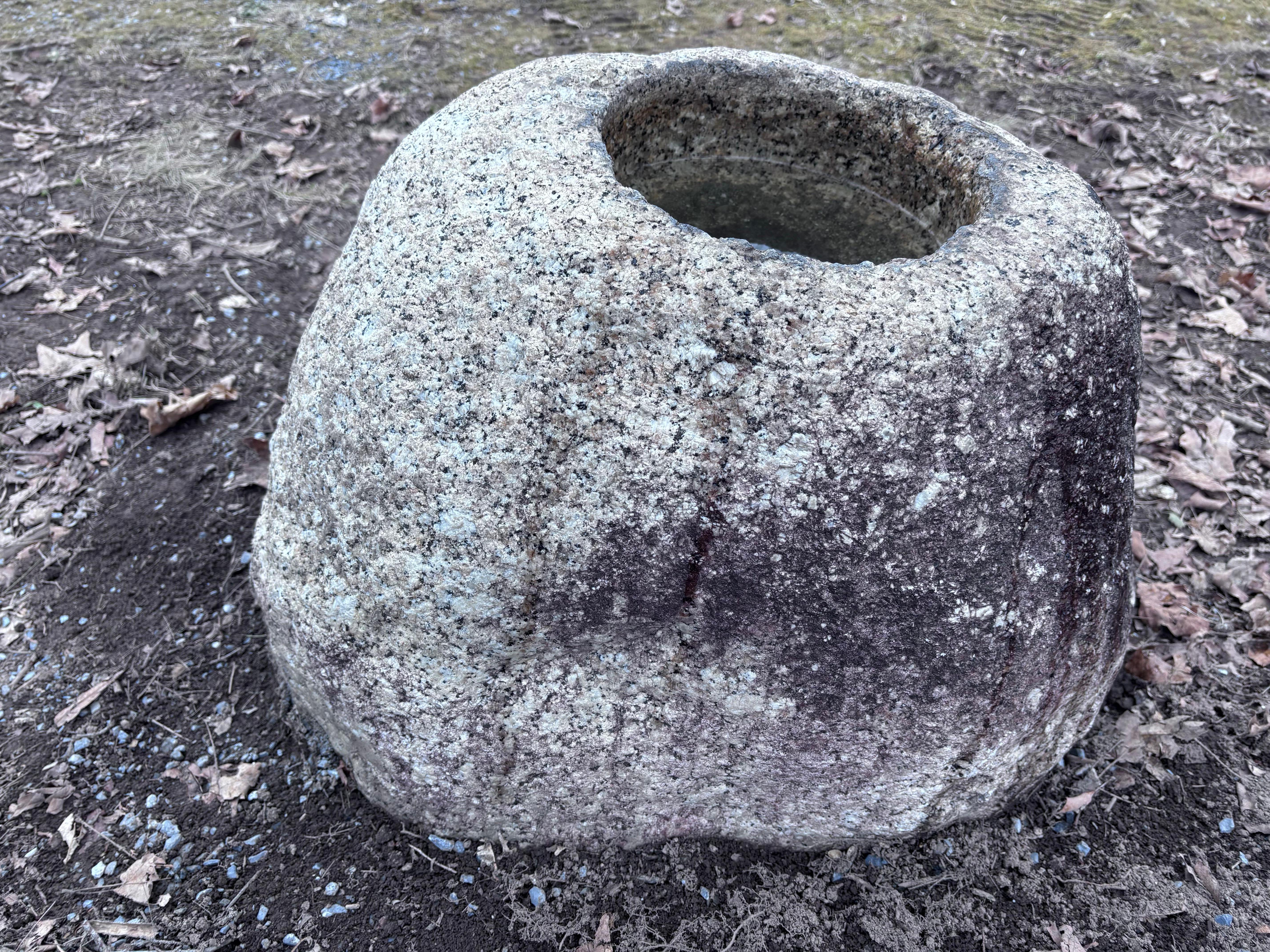 Japanese Japan  Large Old Mountain Boulder Stone Water Basin Planter Tsukubai For Sale