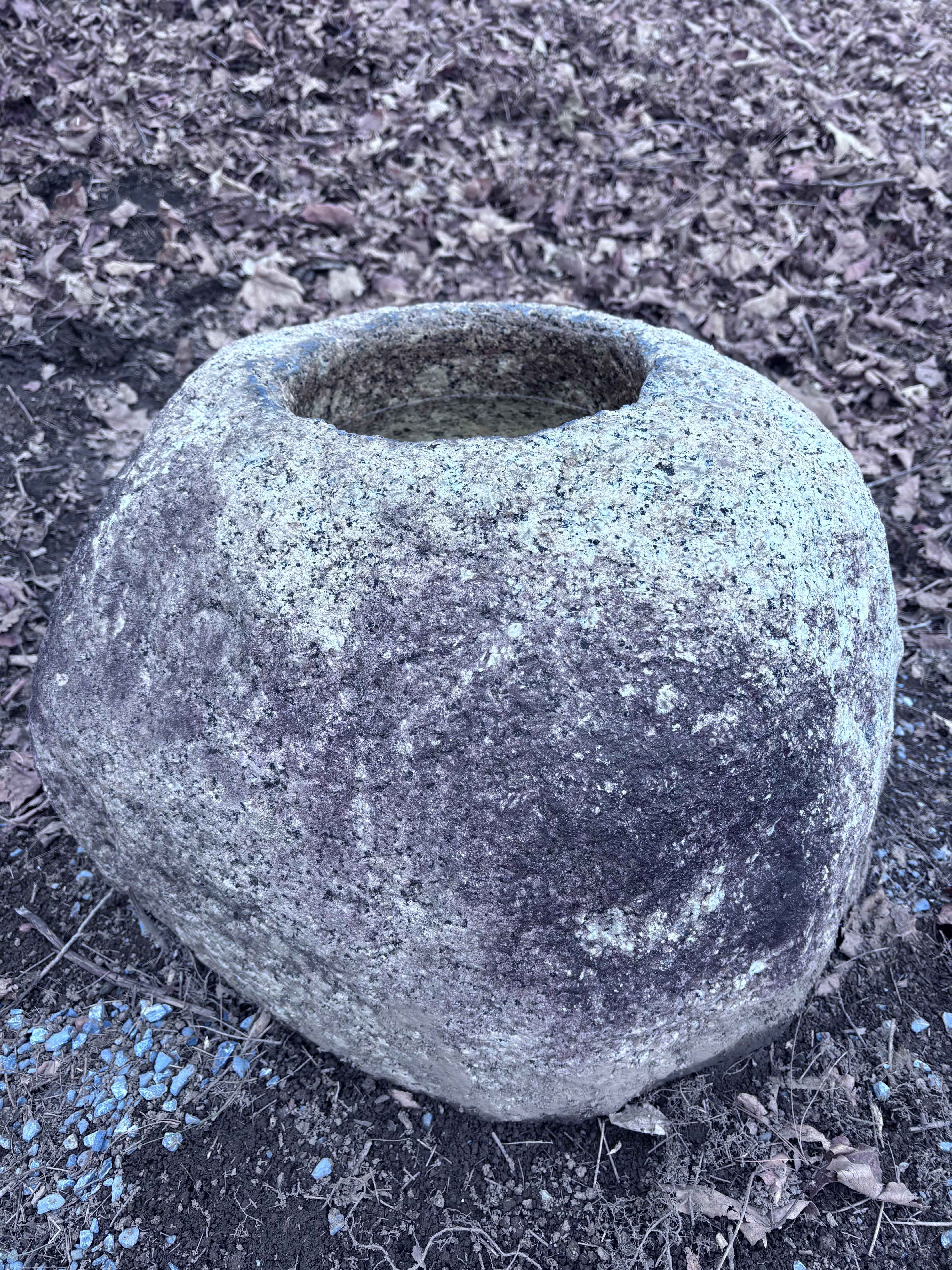 Granite Japan  Large Old Mountain Boulder Stone Water Basin Planter Tsukubai For Sale