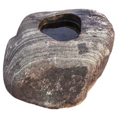Japan, Large Smooth Rare Red Stone Water Basin Tsukubai