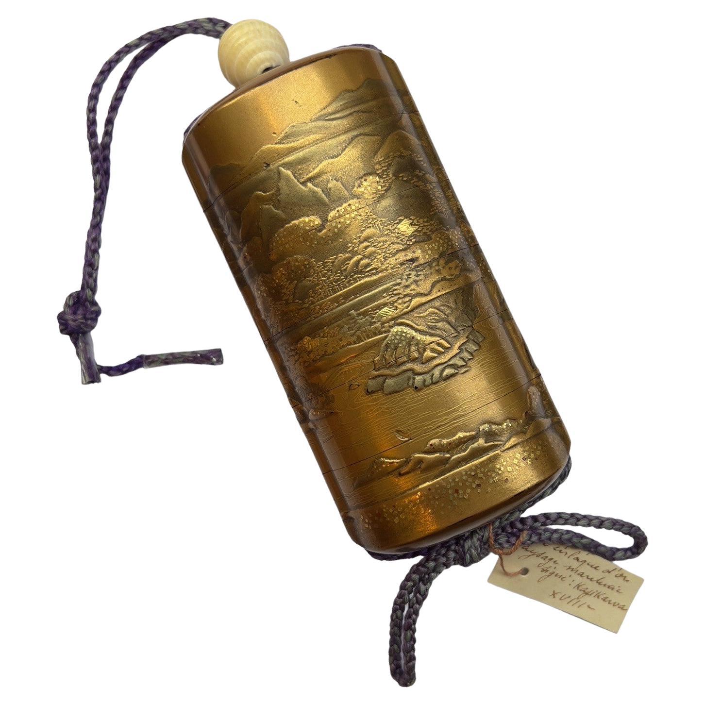 Japan, Late 18th Century Gold Lacquer Inro by Kajikawa, Edo Period For Sale