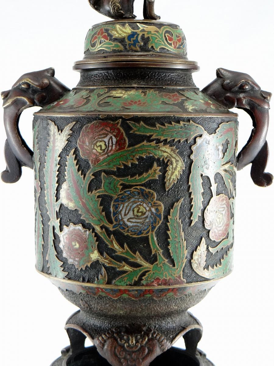 Japan, Late 19th Century, Important Bronze Covered Pot and Cloisonné 1