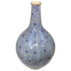 Japan Lovely Big Antique Brilliant Blue Painted Vase, Karakusa Vines