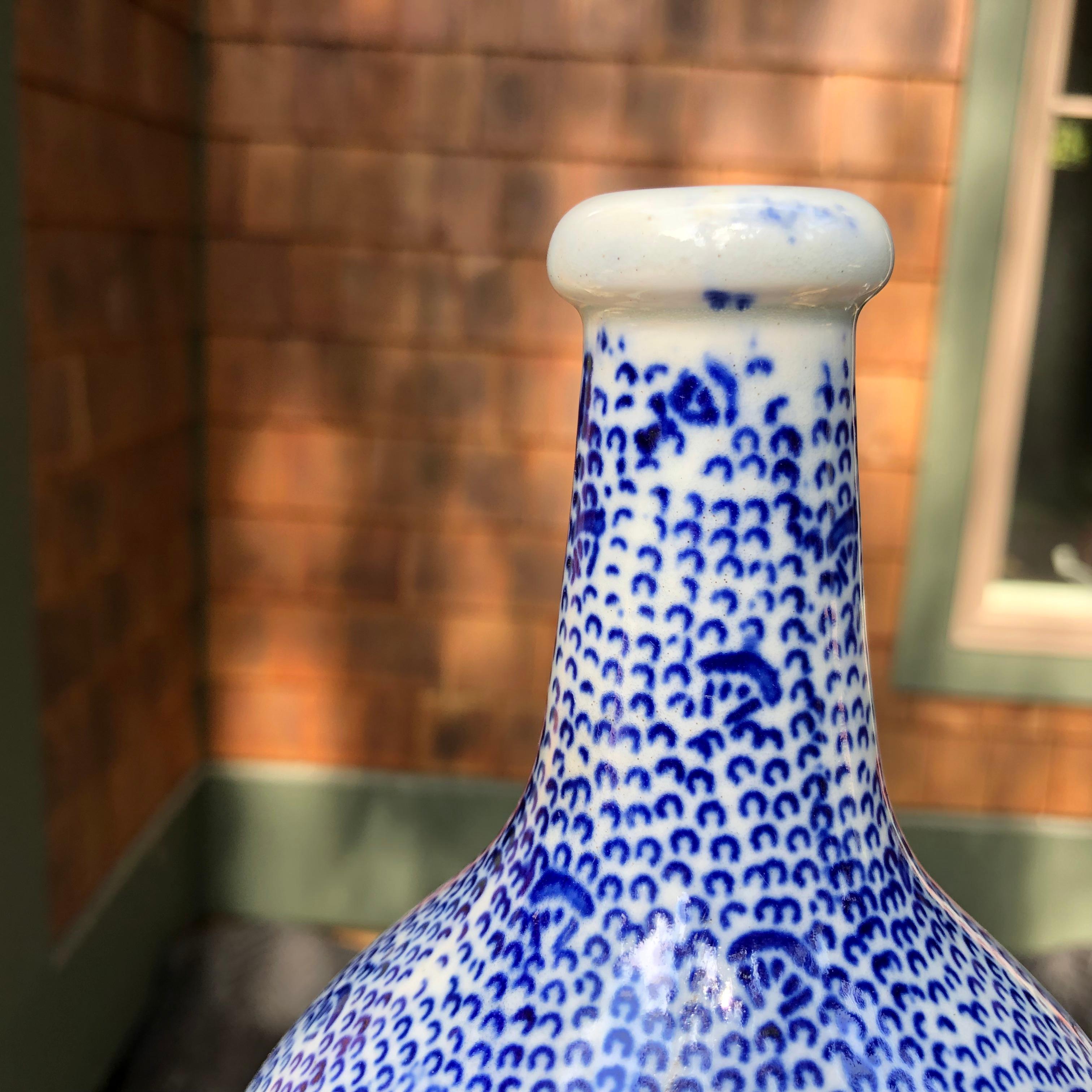 Japanese Japan Lovely Old Hand Painted Blue and White Bud Vase, Karakusa Vines, 1930