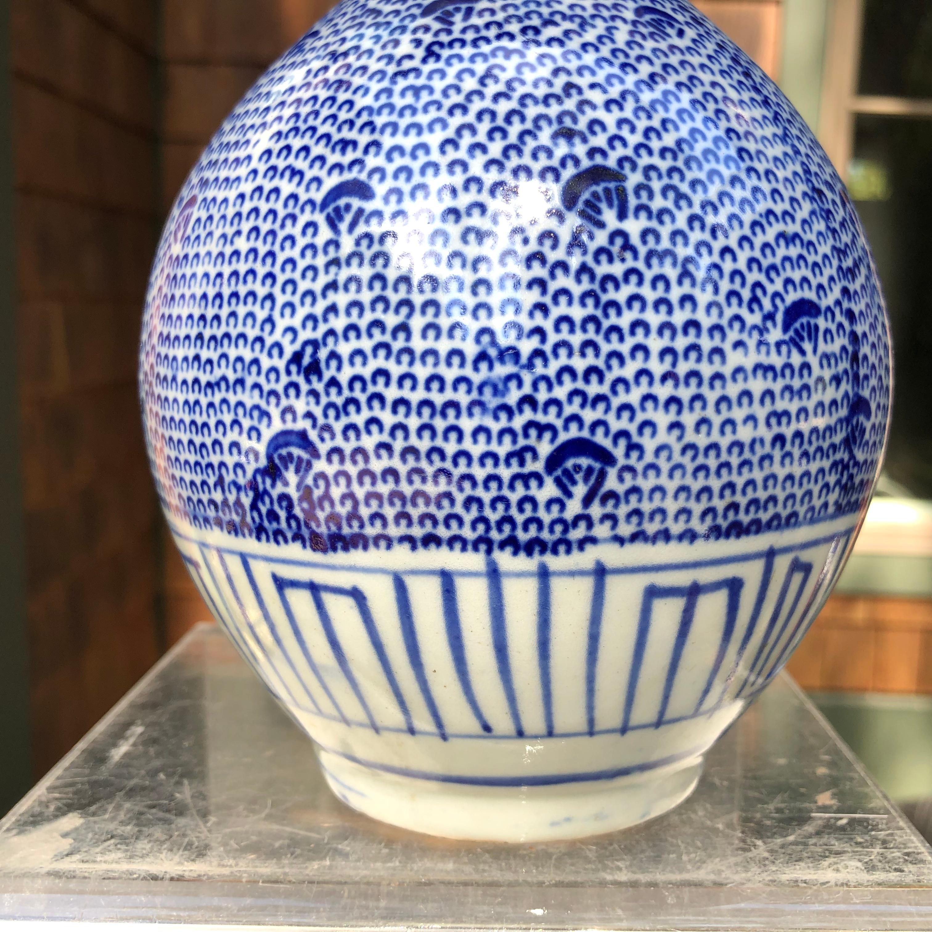 Hand-Painted Japan Lovely Old Hand Painted Blue and White Bud Vase, Karakusa Vines, 1930