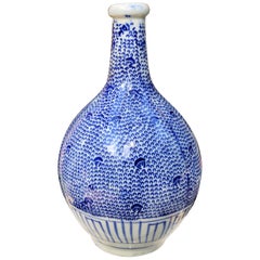Vintage Japan Lovely Old Hand Painted Blue and White Bud Vase, Karakusa Vines, 1930