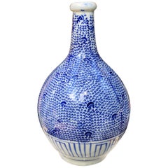 Japan Lovely Old Hand Painted Blue and White Bud Vase, Karakusa Vines, 1930