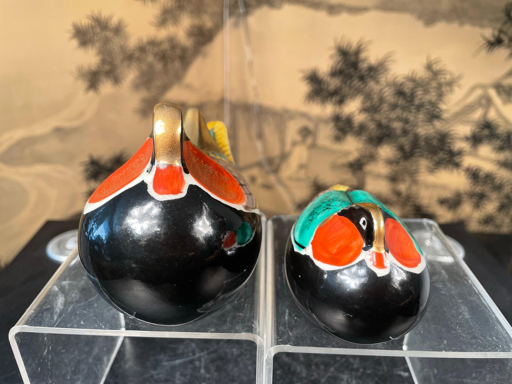 Japan Mandarin Duck Pair Brilliant Hand Painted Colors, Mint, Signed, and Boxed 2