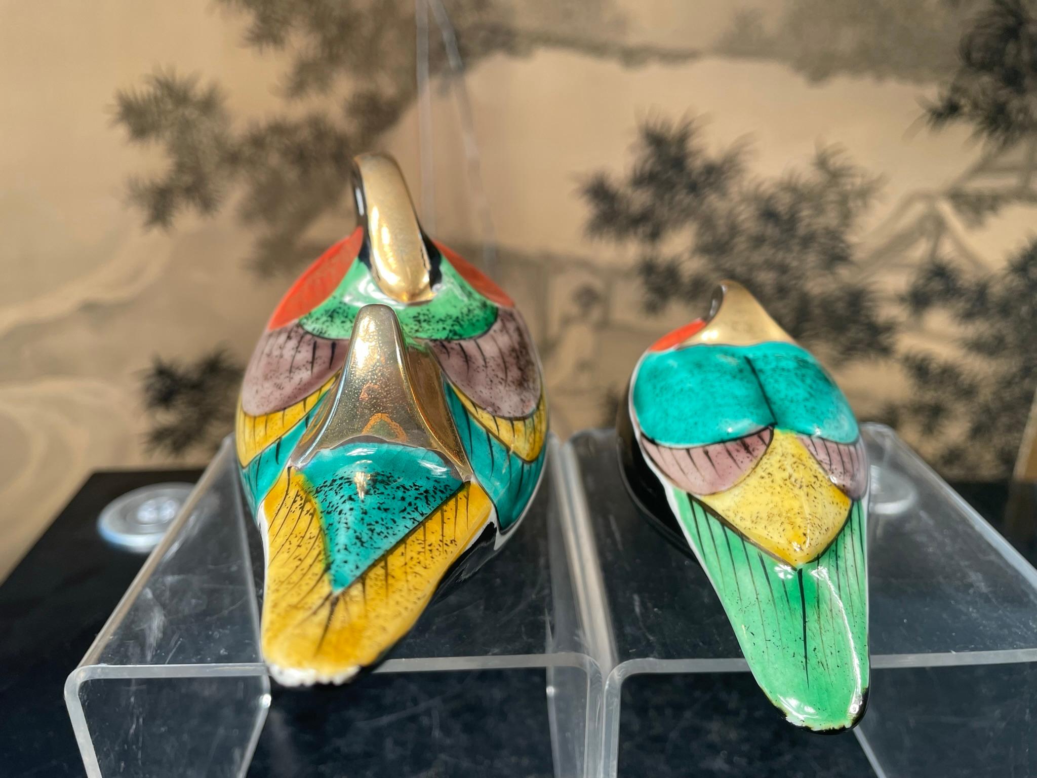 Japan Mandarin Duck Pair Brilliant Hand Painted Colors, Mint, Signed, and Boxed 4