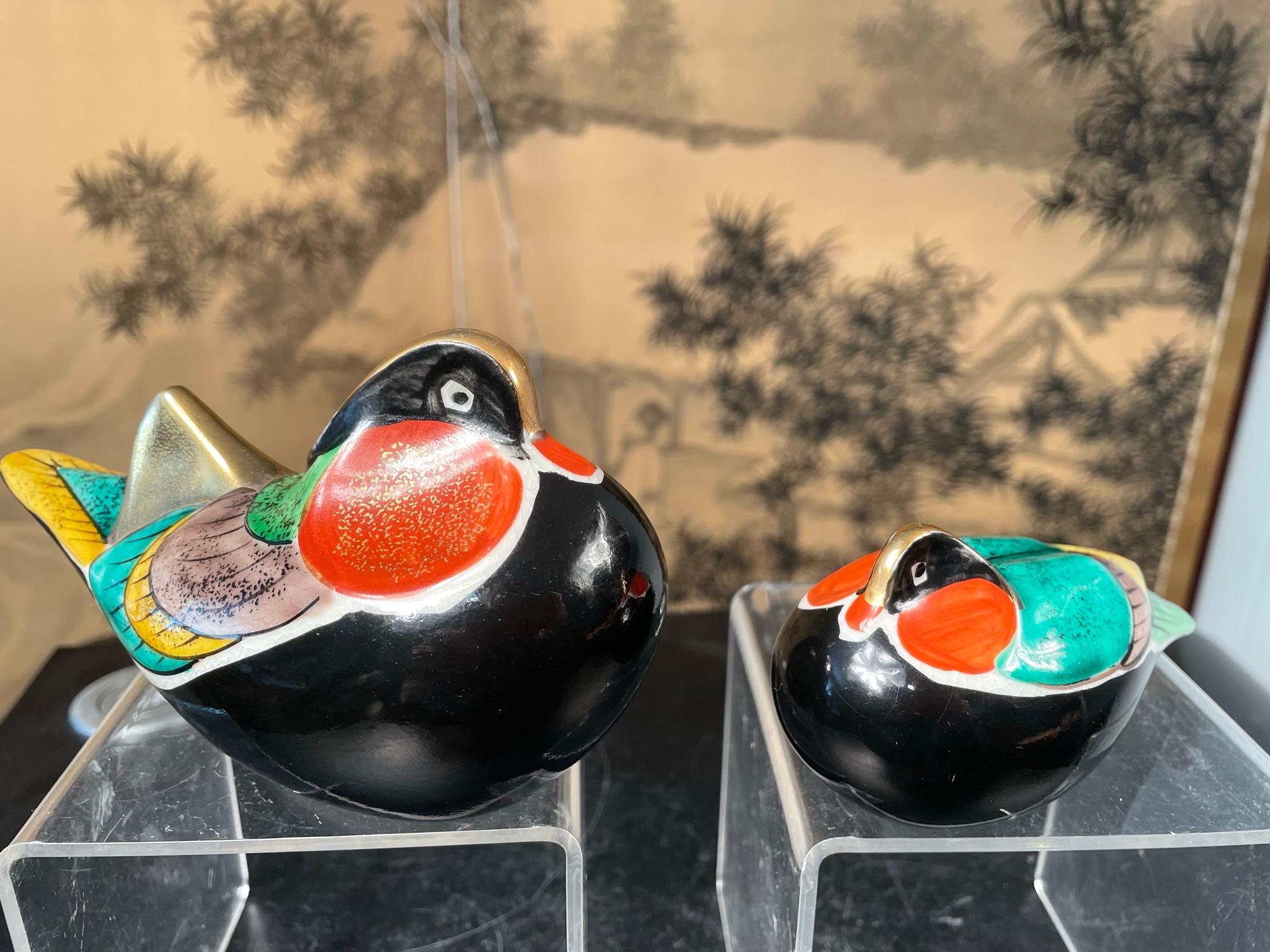 Japanese Japan Mandarin Duck Pair Brilliant Hand Painted Colors, Mint, Signed, and Boxed