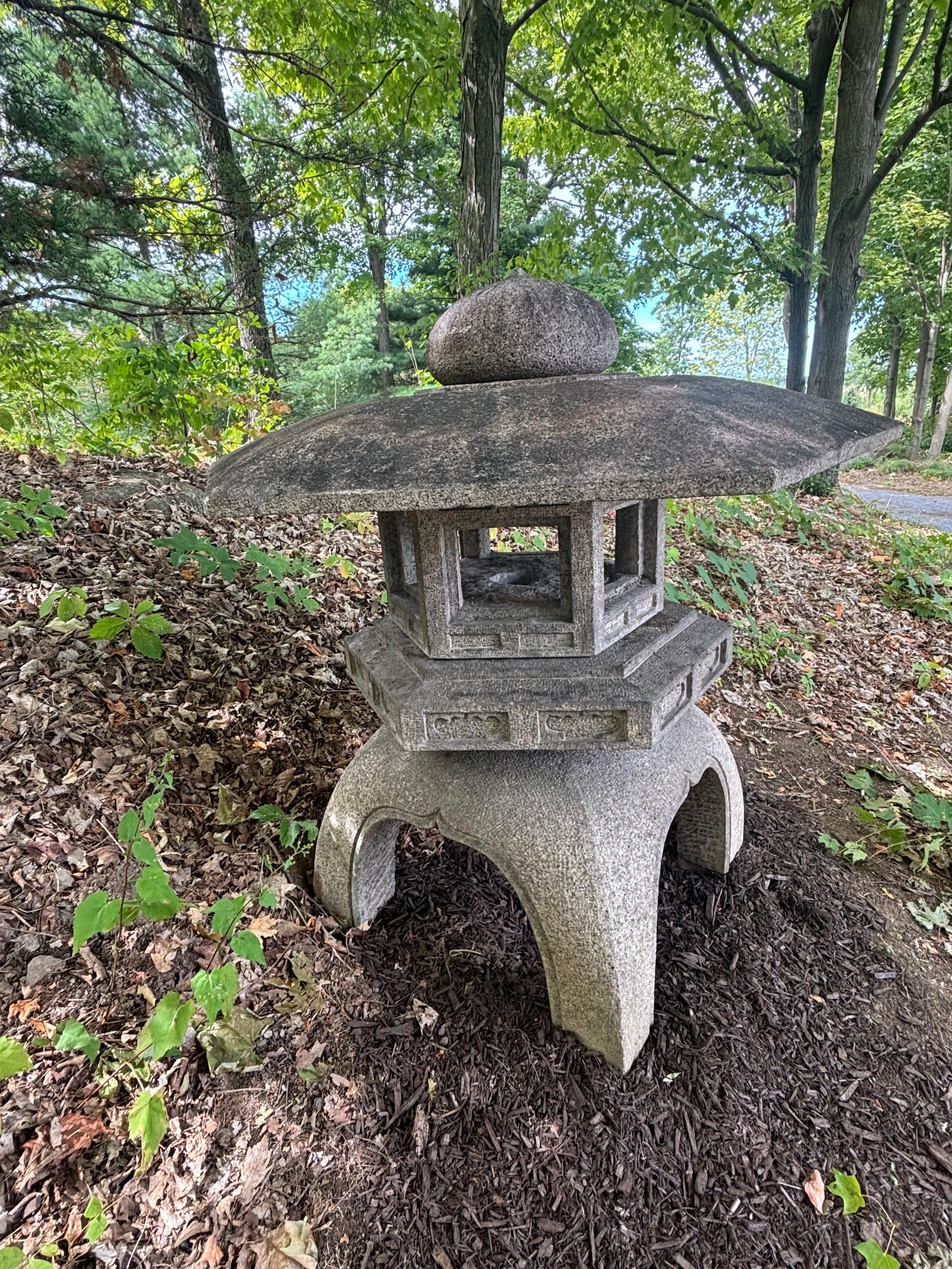 Japan Massive Old Stone Yukimi Lantern with Beautiful Details, 48 Inches For Sale 1